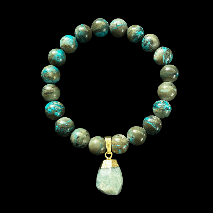 Chrysoccolla Bracelet with Faceted Amazonite Charm