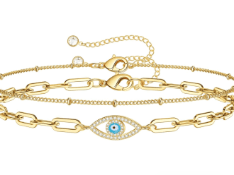 Double gold chain evil eye waterproof bracelet - Chelsea Bond Jewelry