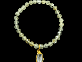 Light Green Beaded Bracelet With Druzy Charm