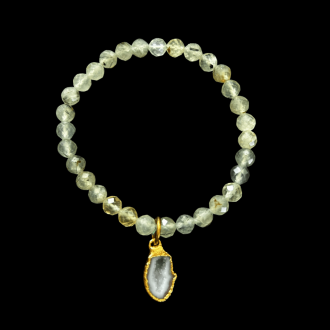 Light Green Beaded Bracelet With Druzy Charm
