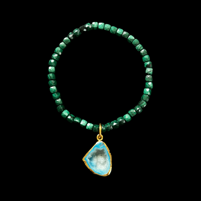 Malachite and Turquoise Druzy Gemstone Stretch Bracelet