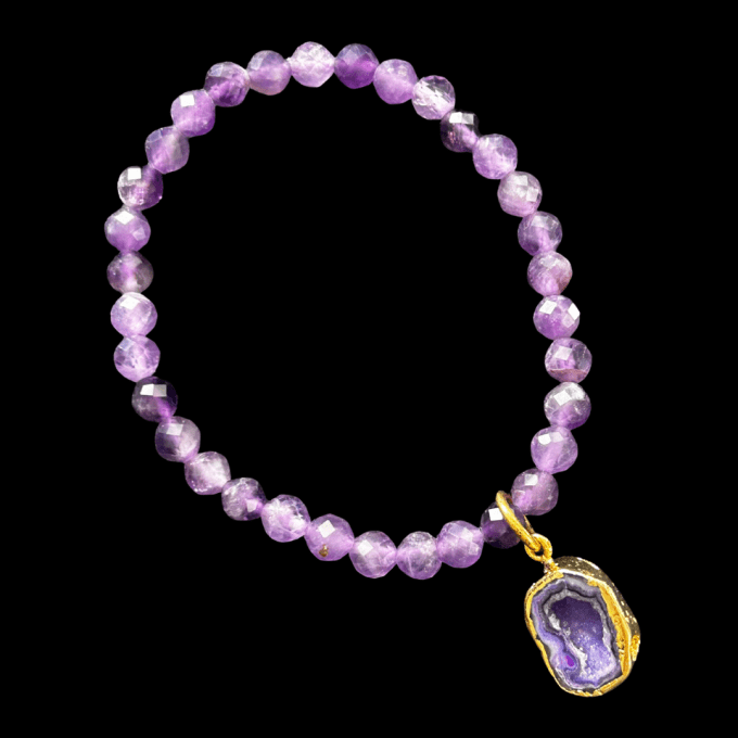 Lavender Druzy Beaded Bracelet – Chelsea Bond Jewelry Lavender Druzy Beaded Bracelet on Elastic
