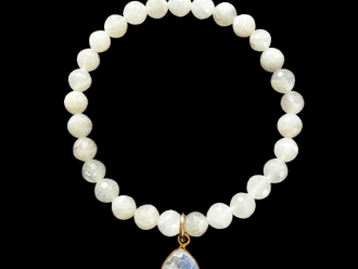 White Gemstone Bracelet With Rainbow Moonstone Charm