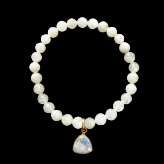 White Gemstone Bracelet With Rainbow Moonstone Charm