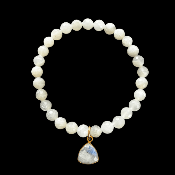 White Gemstone Bracelet With Rainbow Moonstone Charm