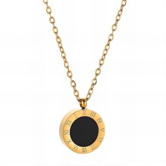 Waterproof Necklace with Roman Numeral Black and Gold Pendant