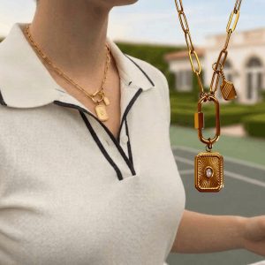 Pickleball necklace with carabiner clasp by Chelsea Bond Jewelry.
