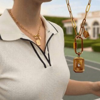 Pickleball necklace with carabiner clasp by Chelsea Bond Jewelry.