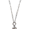 Silver round starburst pickleball necklace with charm holder closure.
