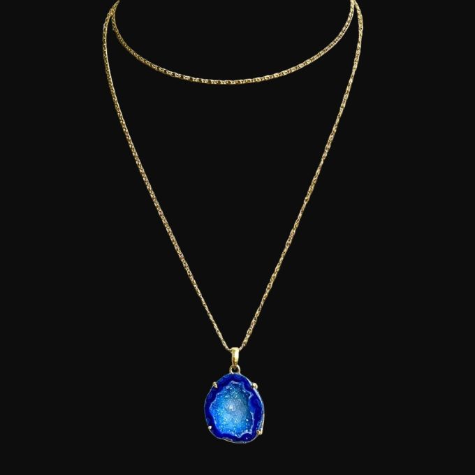 One-of-a-Kind Blue Agate Druzy Geode Necklace - 18k Gold Plated | Chelsea Bond Jewelry