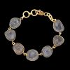 18K Gold Plated Grey Druzy Agate Slice Link Bracelet Handmade gold-plated link bracelet featuring irregular grey geode agate slices with sparkling crystalline druzy centers.