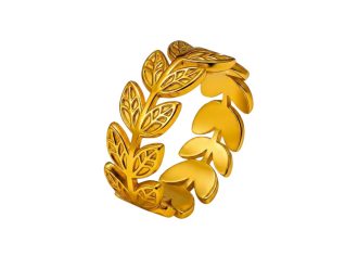 Waterproof gold ring with leaves