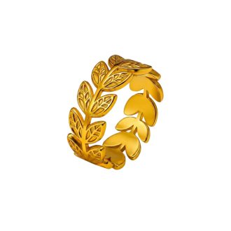 Waterproof gold ring with leaves