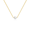 Gold waterproof necklace with a single pearl pendant on a 17.7-inch stainless steel chain with a 2-inch extender