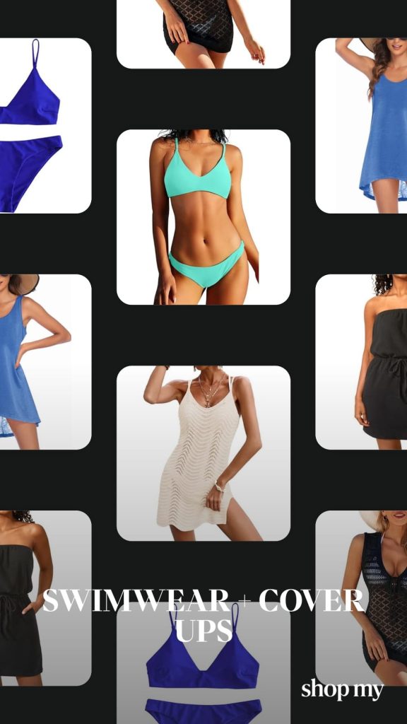 Shop women's royal blue bikinis, mint green swimwear, and crochet beach cover up dresses online.