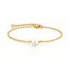 Gold waterproof bracelet with a single pearl on a stainless steel chain