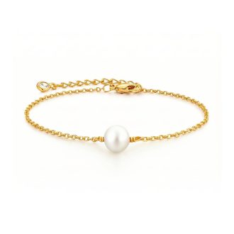 Gold waterproof bracelet with a single pearl on a stainless steel chain