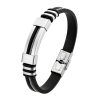 Men's black silicone rubber bracelet with stainless steel ID plate, cable mesh inlay, and a fold-over clasp closure.