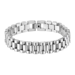 Hypoallergenic men's tarnish-resistant stainless steel waterproof bracelet watch style.