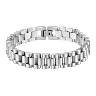Hypoallergenic men's tarnish-resistant stainless steel waterproof bracelet watch style.