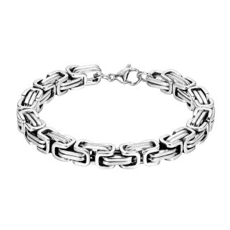 Men's polished stainless steel Byzantine chain bracelet with lobster clasp