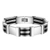 Men's waterproof 316L stainless steel link bracelet with black bands.