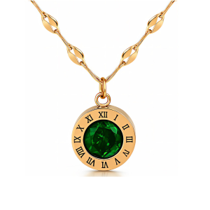 Green crystal roman numeral necklace