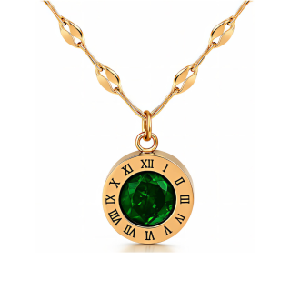 Green crystal roman numeral necklace